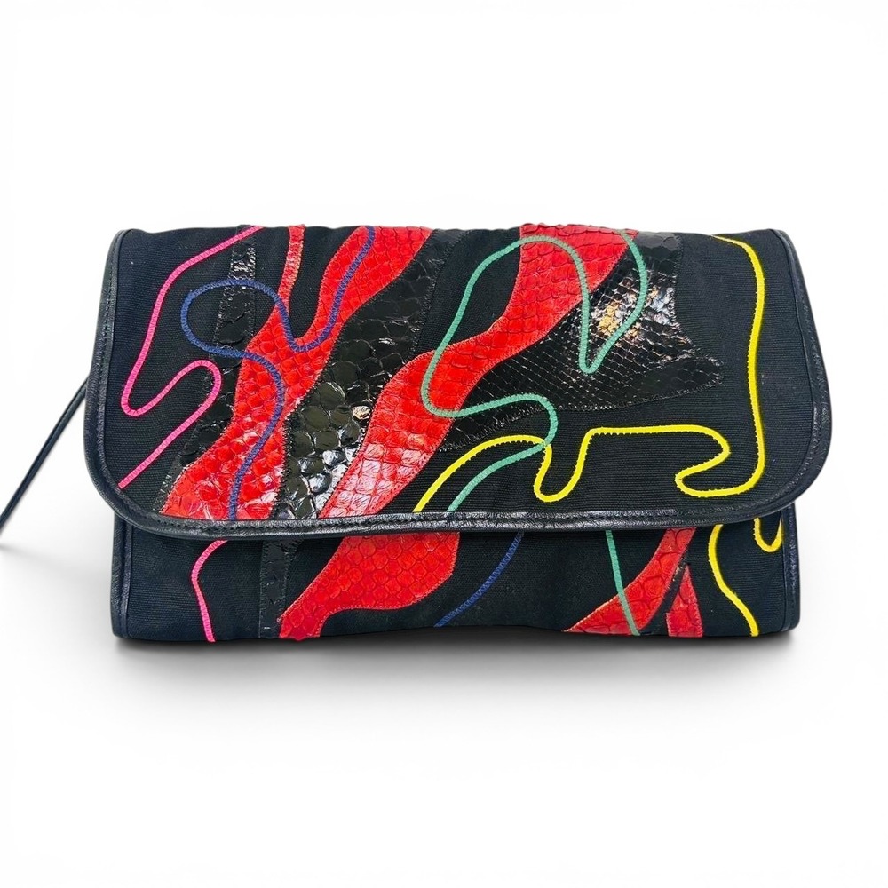 Carlos Falchi Vintage 80s Abstract Multicolor Snakeskin Patchwork Bag